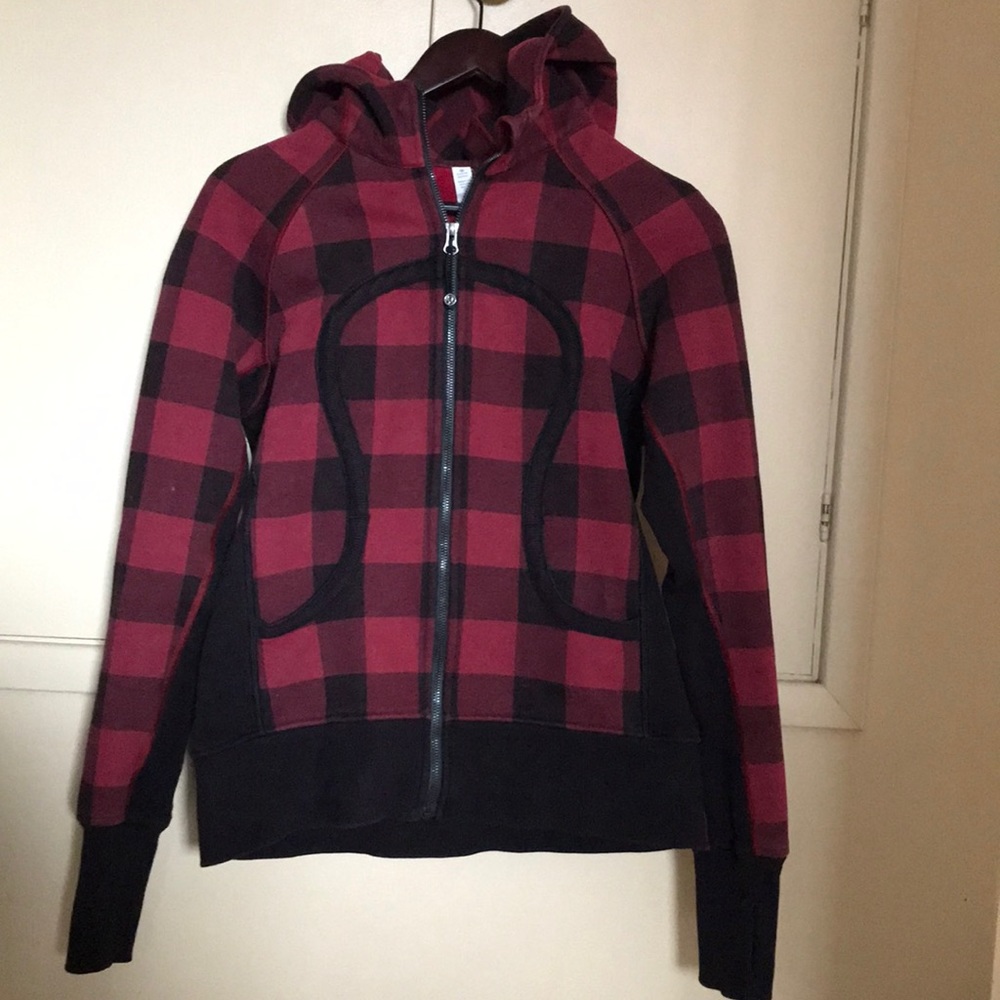 lululemon athletica Burgundy and Black Checkered Hoodie
